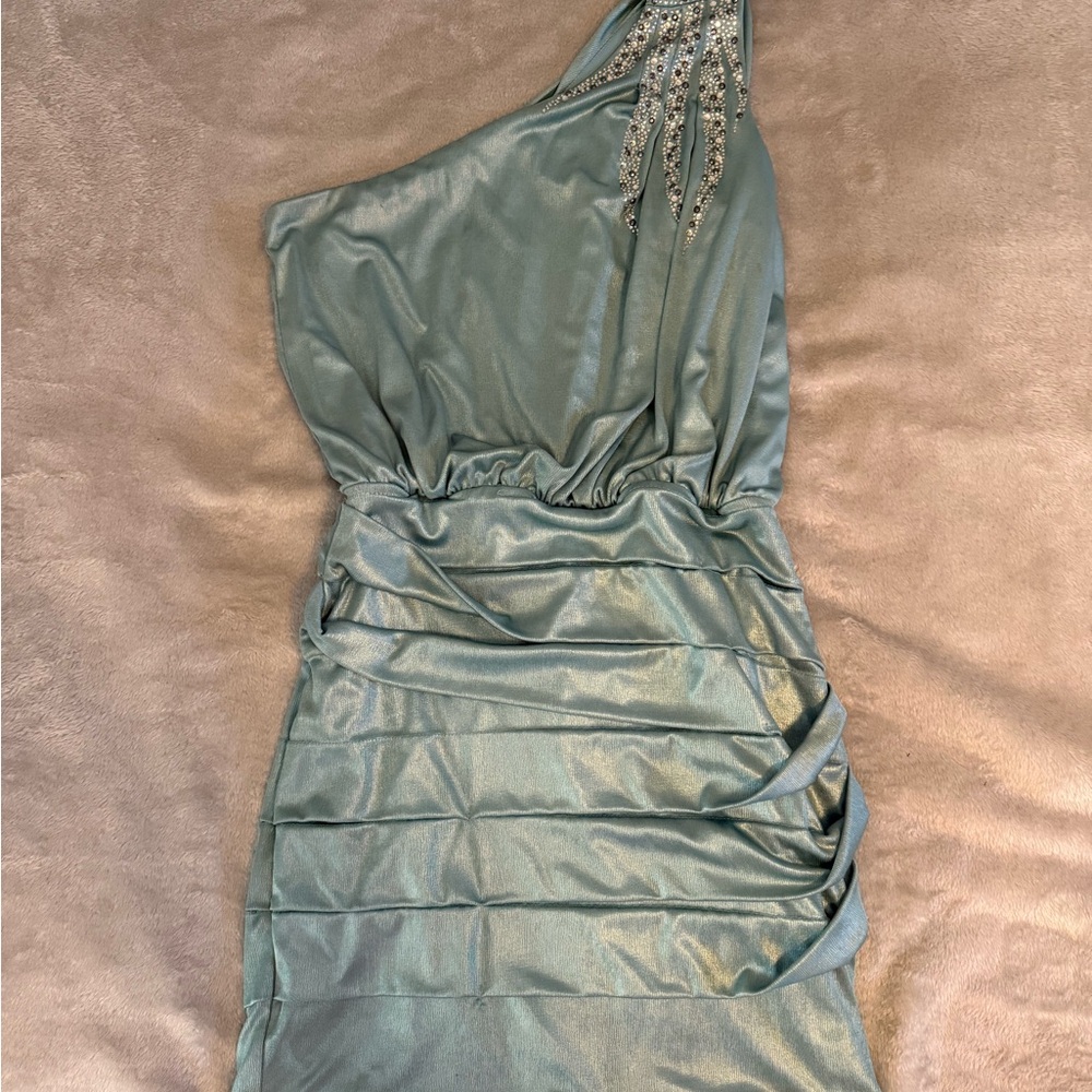 Jodi Kristopher One-Shoulder Teal Dress